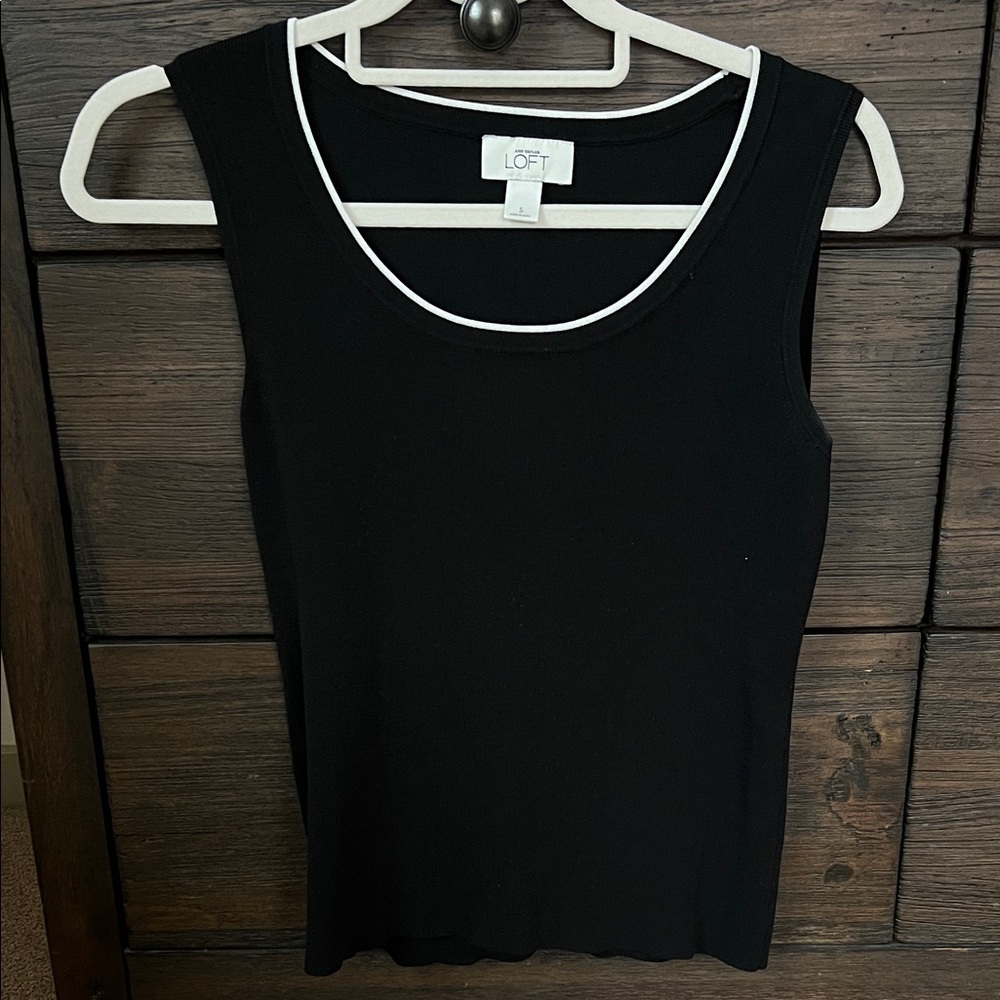 LOFT Black Tank Top with White Trim
